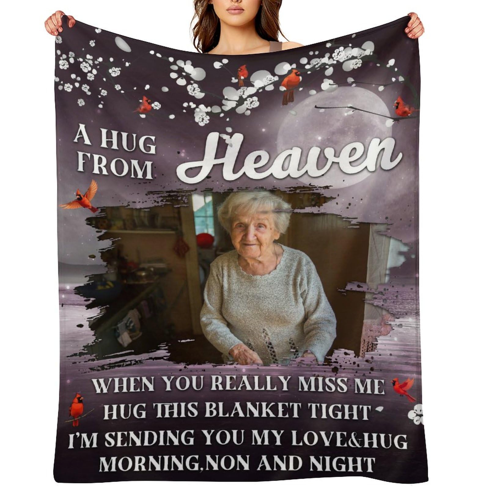 D-Story Custom Memorial Blanket With Photos For Loss Of Loved One, In Loving Memory Personalized Sympathy Blanket For Loss Of Da