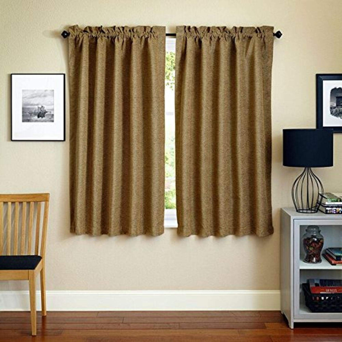 Blazing Needles Reversible Rod Pocket Room-Darkening Jacquard Chenille Curtain Panels, 63&quot; by 52&quot;, Champagne 2 Count