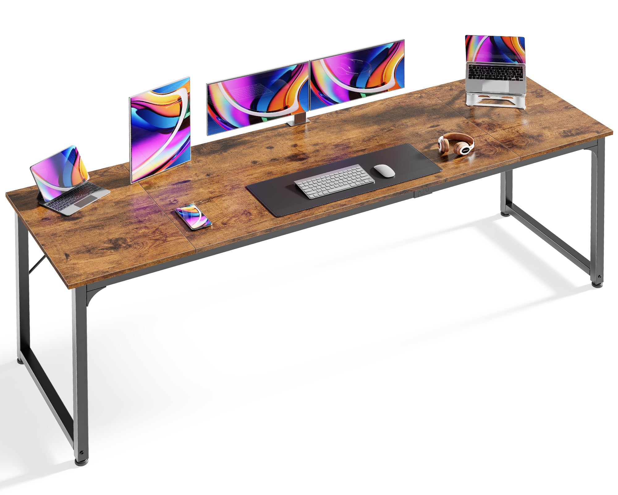Huuger Computer Desk, 80 Inch Office Desk, Gaming Desk With Storage, Writing Desk Work Desk For Home Office, Study, Long Simple Desk, Large Legroom, Metal Frame, Rustic Brown