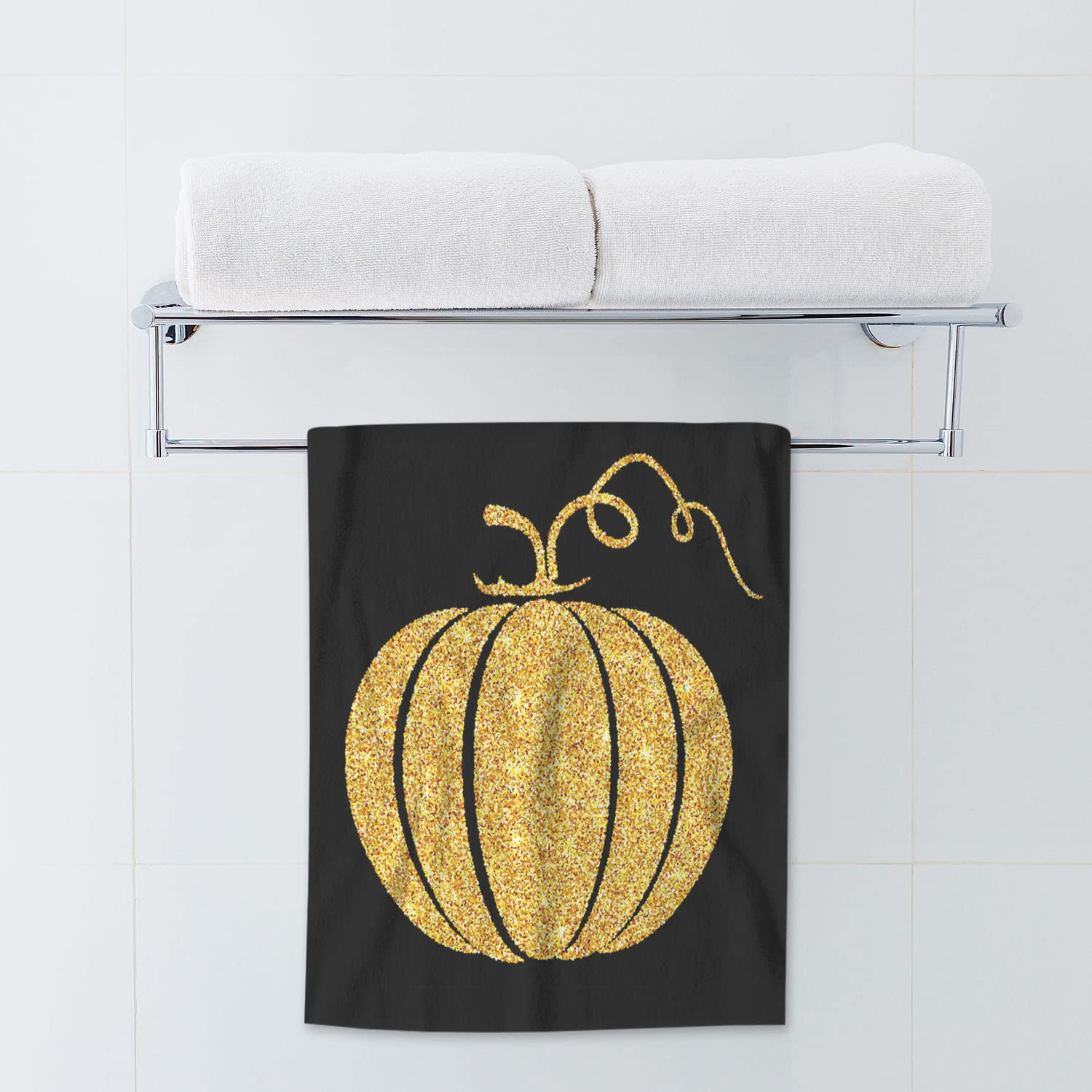 Aoyego Gold Glitter Pumpkin Bath Towel Thanksgiving Day Halloween Autumn Festival Beach Bath Towels Soft Microfiber Yoga/Golf/Sw