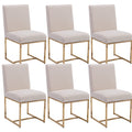 Hny Kitchen & Dining Room Chairs Set Of 6, Linen Fabric Mid Century Modern Dining Chairs, Upholstered Dining Chairs With Polishe