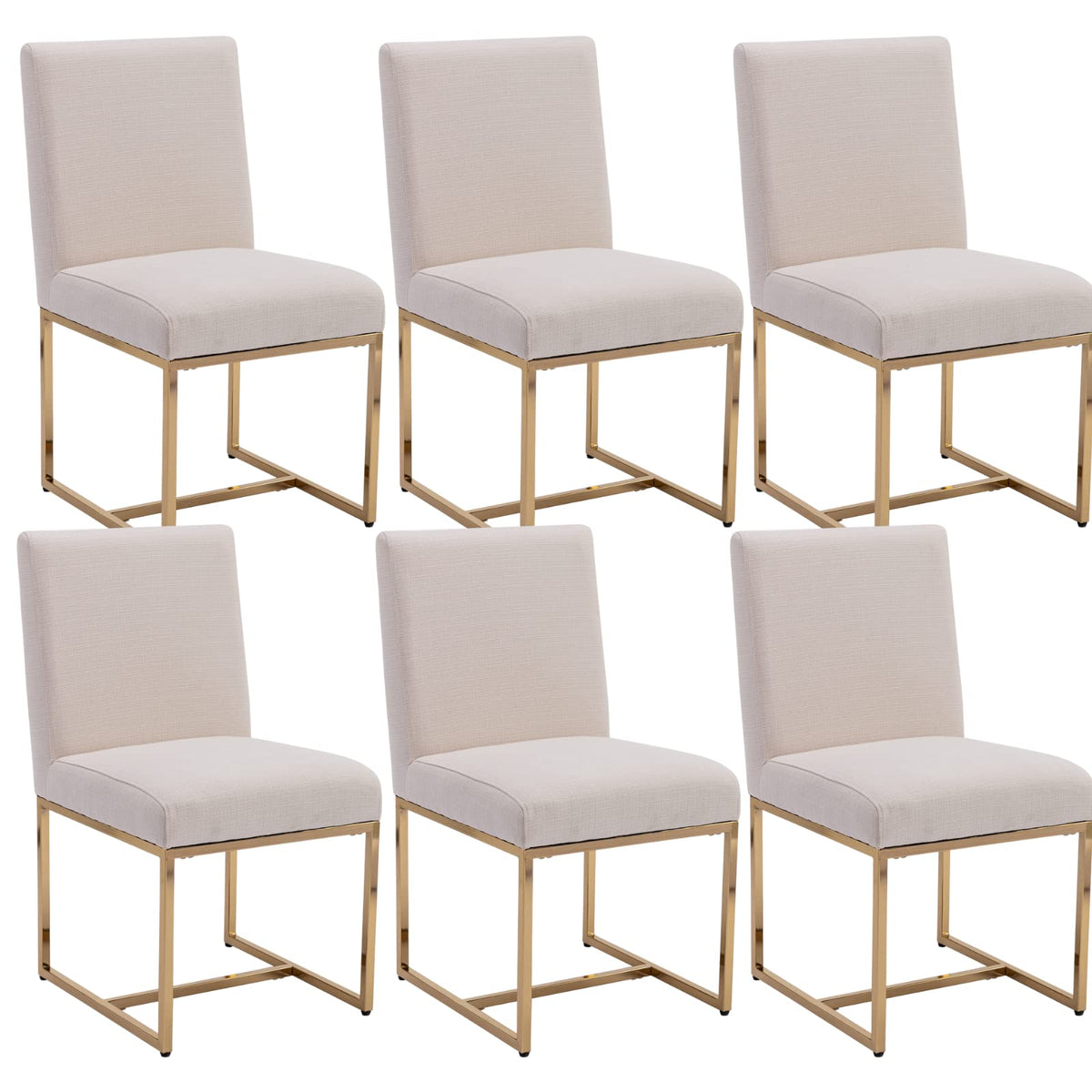 Hny Kitchen & Dining Room Chairs Set Of 6, Linen Fabric Mid Century Modern Dining Chairs, Upholstered Dining Chairs With Polishe