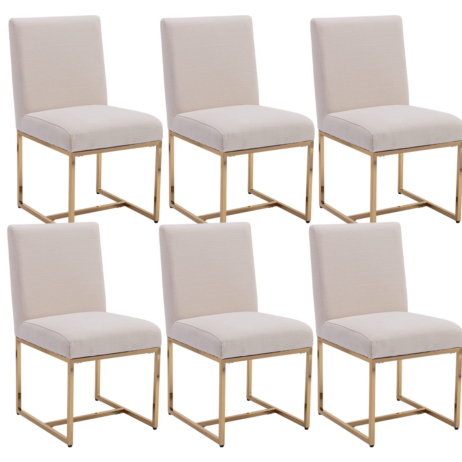 Hny Kitchen & Dining Room Chairs Set Of 6, Linen Fabric Mid Century Modern Dining Chairs, Upholstered Dining Chairs With Polishe