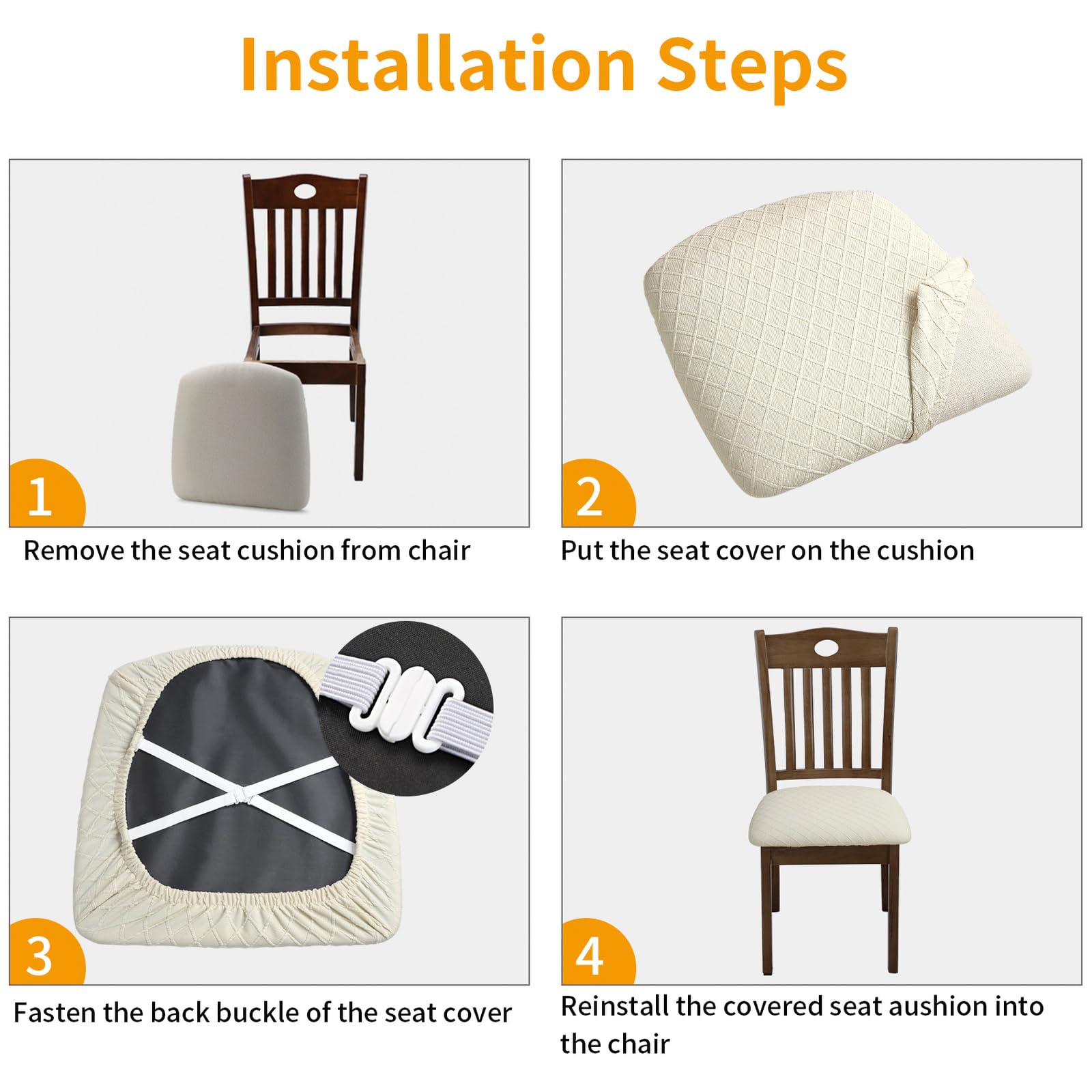 Fuloon Stretch Jacquard Chair Seat Covers Set Of 2, Removable Washable Dining Chair Covers Anti-Dust Dining Room Chair Covers Seat Cushion Slipcovers (2, Beige)