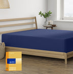 Thread Spread 100% Egyptian Cotton Fitted Sheet Twin Size - 600 Thread Count 16' Deep Pocket Twin Fitted Sheet Only, Soft Cooling Elastic Bottom Sheet, Fits College Dorm Mattress, Teens - Navy Blue