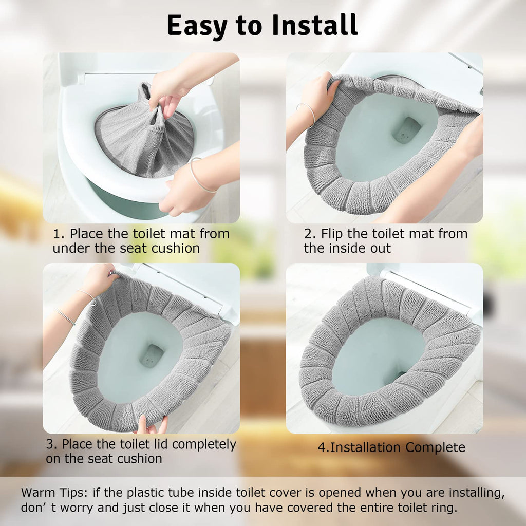 Legigo 5 Pack Thicker Bathroom Toilet Seat Cover Pads- Soft Warmer Toilet Seat Cushion Cover Stretchable Washable Fiber Cloth, E