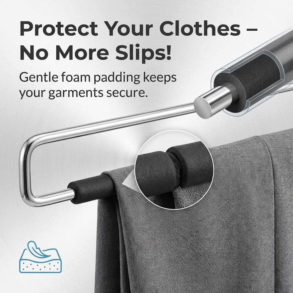 USTECH 8-Tier Swing Arm Pants Hanger, Foam-Padded, Chrome Finish