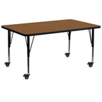 Flash Furniture Wren Mobile 30''W X 72''L Rectangular Oak Hp Laminate Activity Table - Height Adjustable Short Legs