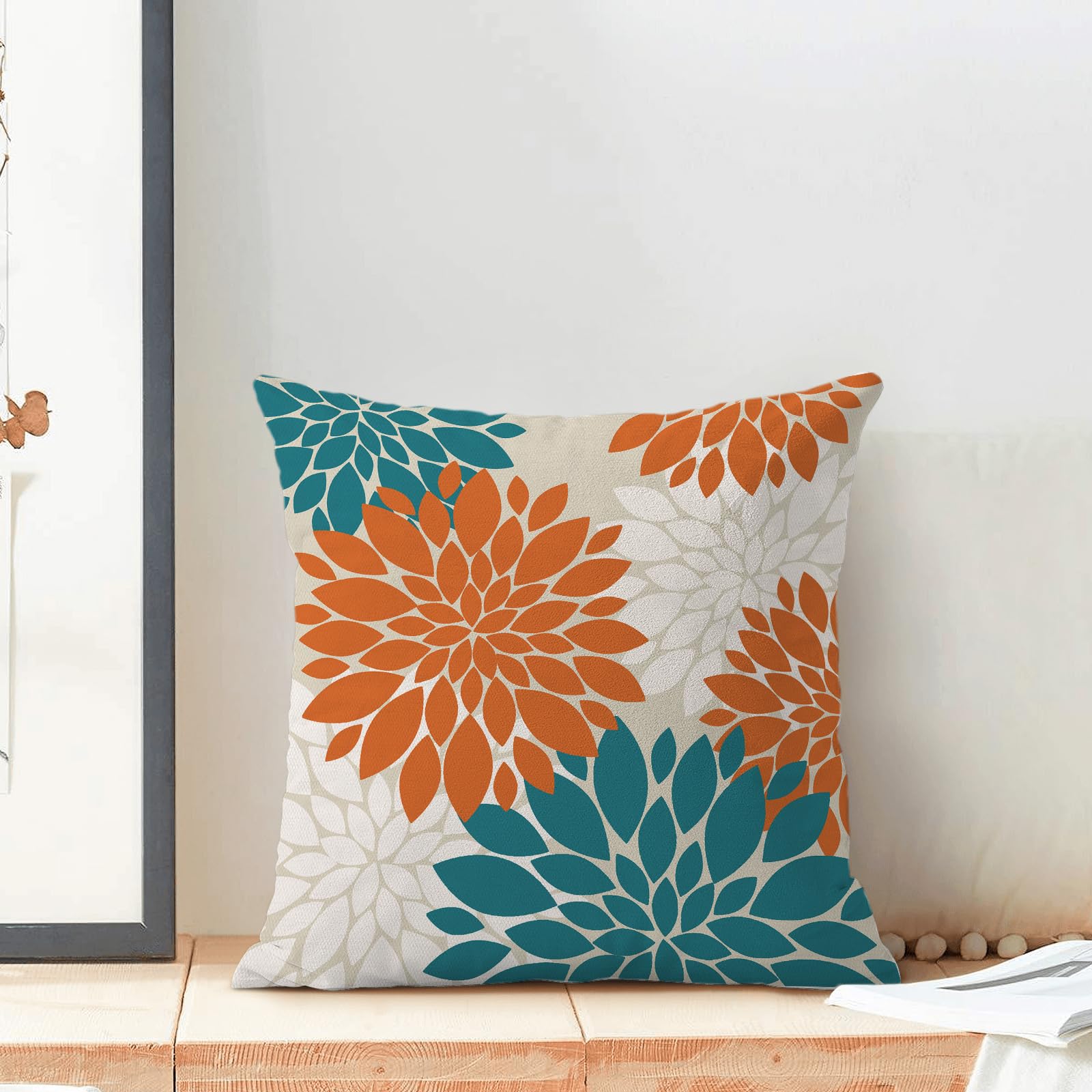 Cxmeifly Fall Burnt Orange Outdoor Pillow Covers 18X18 Inch Set Of 2 Aqua Teal White Dahlia Floral Decor Throw Pillows Modern Ge