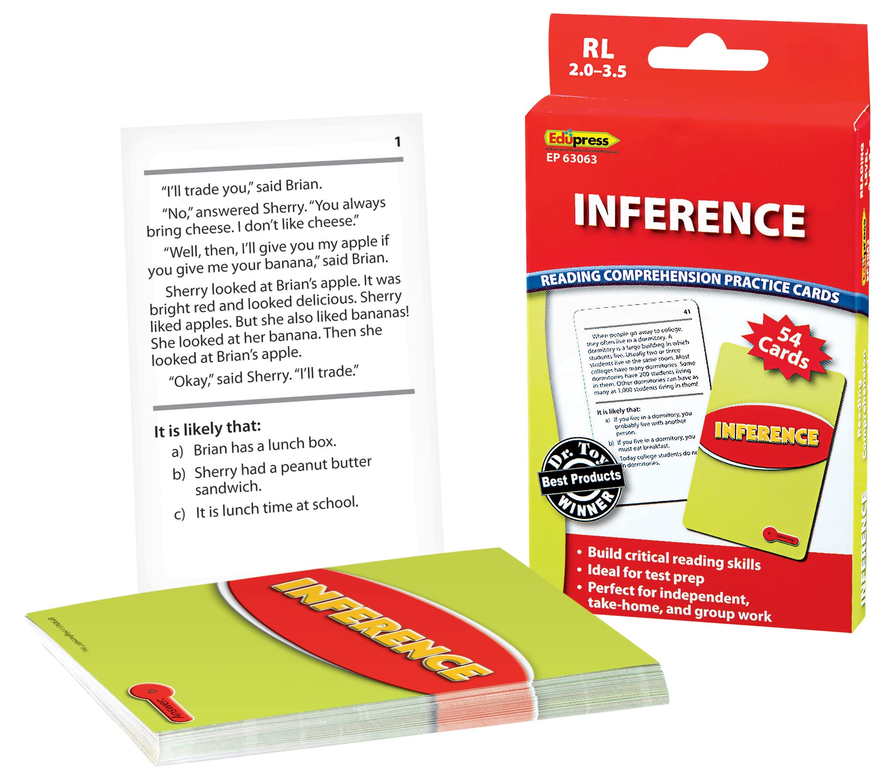 Edupress Reading Comprehension Practice Cards, Inference, Red Level (Ep63063) Medium