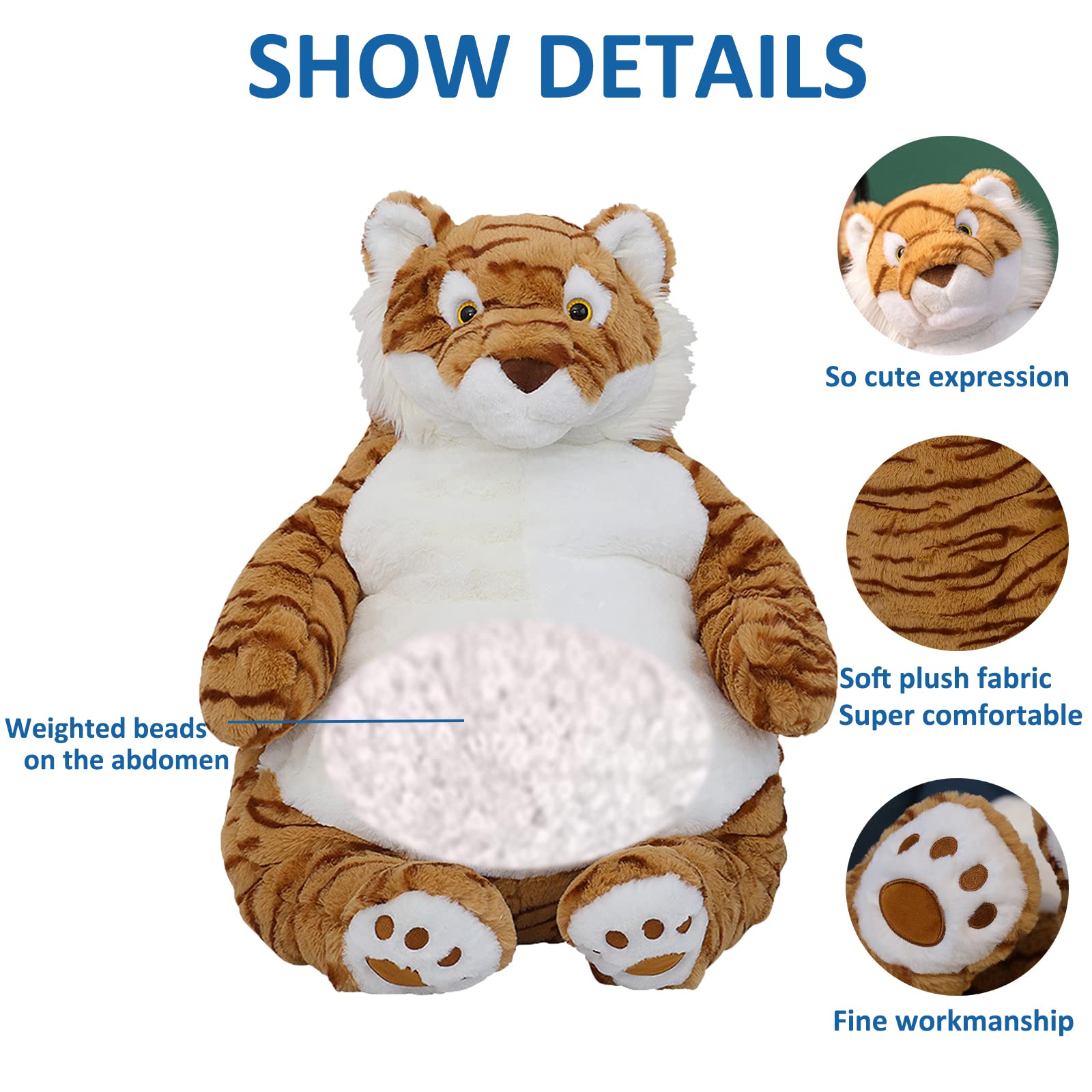Ronivia Tiger Weighted Stuffed Animals, 17' 3.5 Lbs Weighted Tiger Plush Large Weighted Plush Animal Toy Pillow Gifts For Boys
