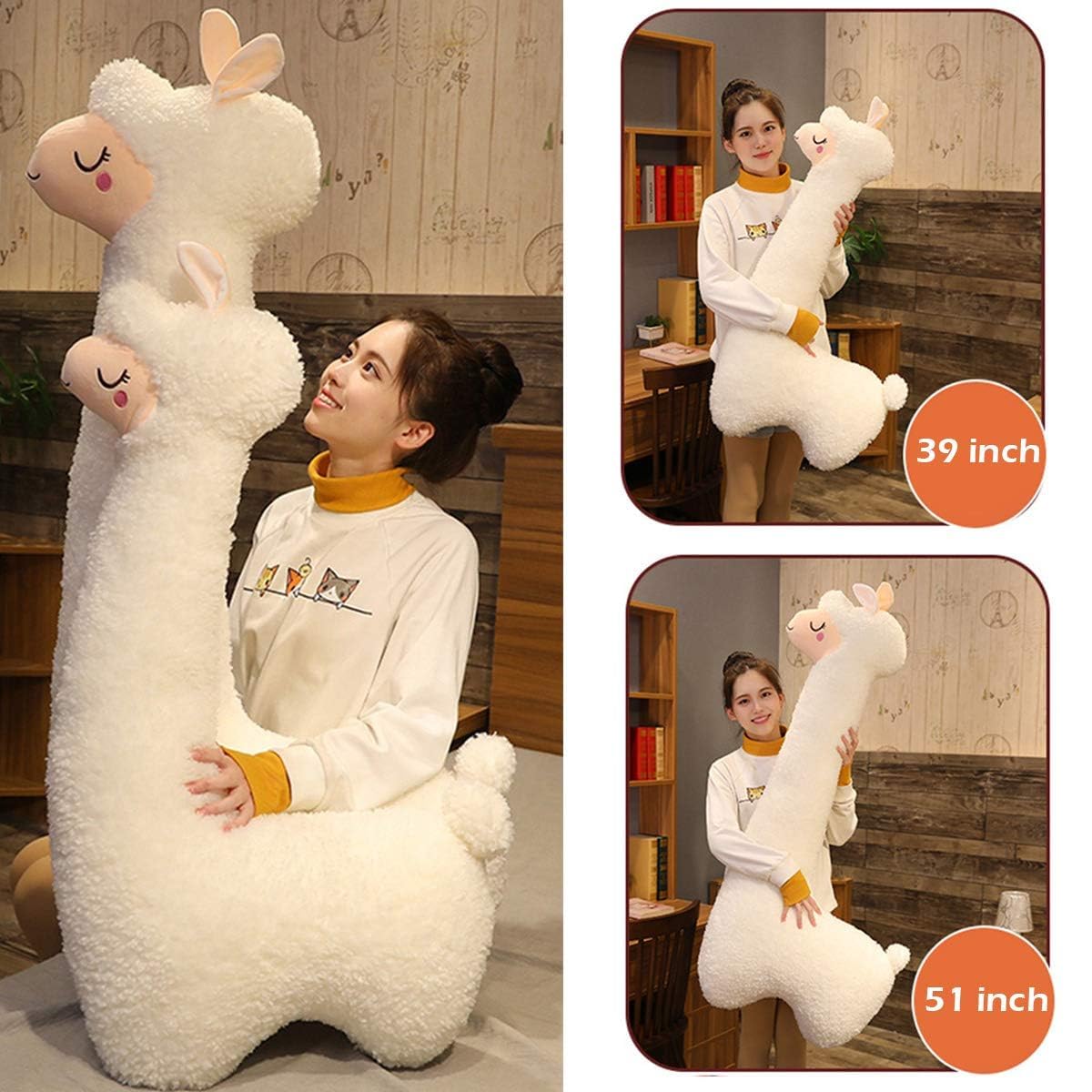Hofun4U Llama Plush Pillow, 51 Inch Alpaca Plush Long Body Pillow, Alpaca Stuffed Animal, Christmas Holiday Birthday Gift (White