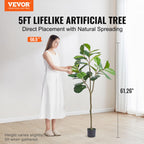 Vevor Artificial Fiddle Leaf Fig Tree, 5 Ft, Secure Pe Material & Anti-Tip Tilt Protection Low-Maintenance Faux Plant, Lifelike