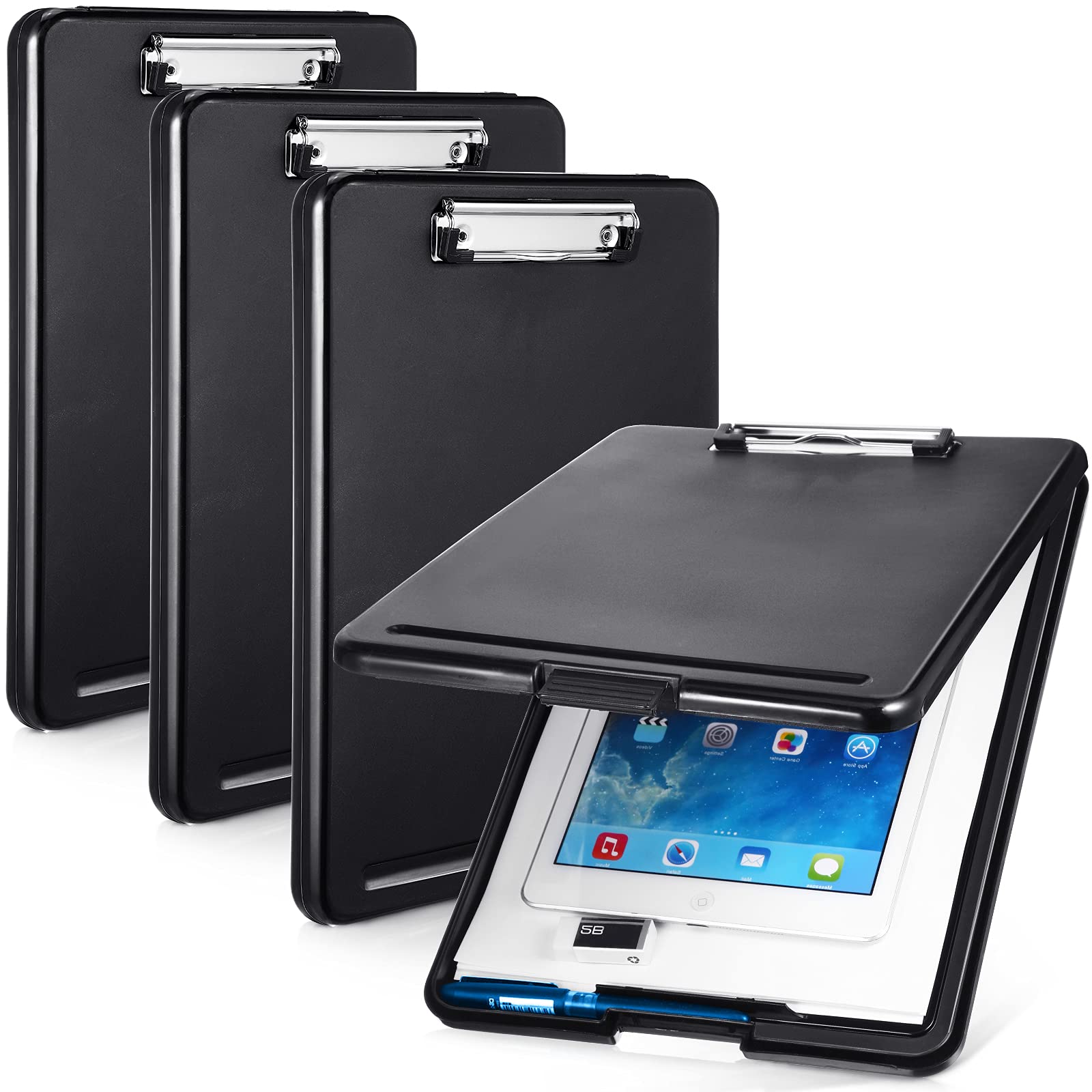 4 Pieces Clipboard With Storage Plastic Storage Clipboard Nursing Clipboard Foldable Clip Board With Low Profile Clip For Studen