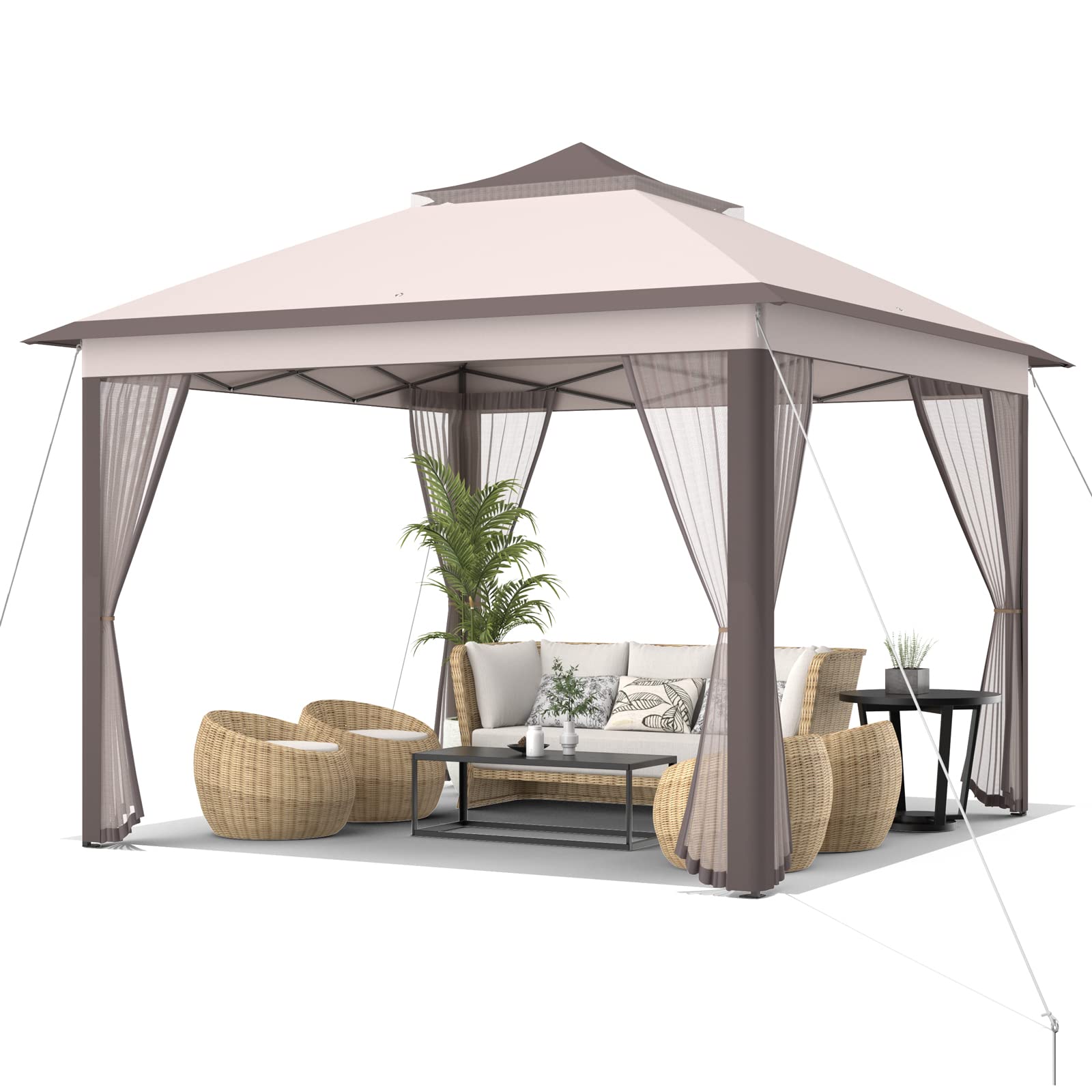 Tangkula 11X11 Ft Pop Up Gazebo, 2-Tier Patio Gazebo With Netting, Carry Bag, Easy Set Up Outdoor Gazebo With 121 Square Feet Of