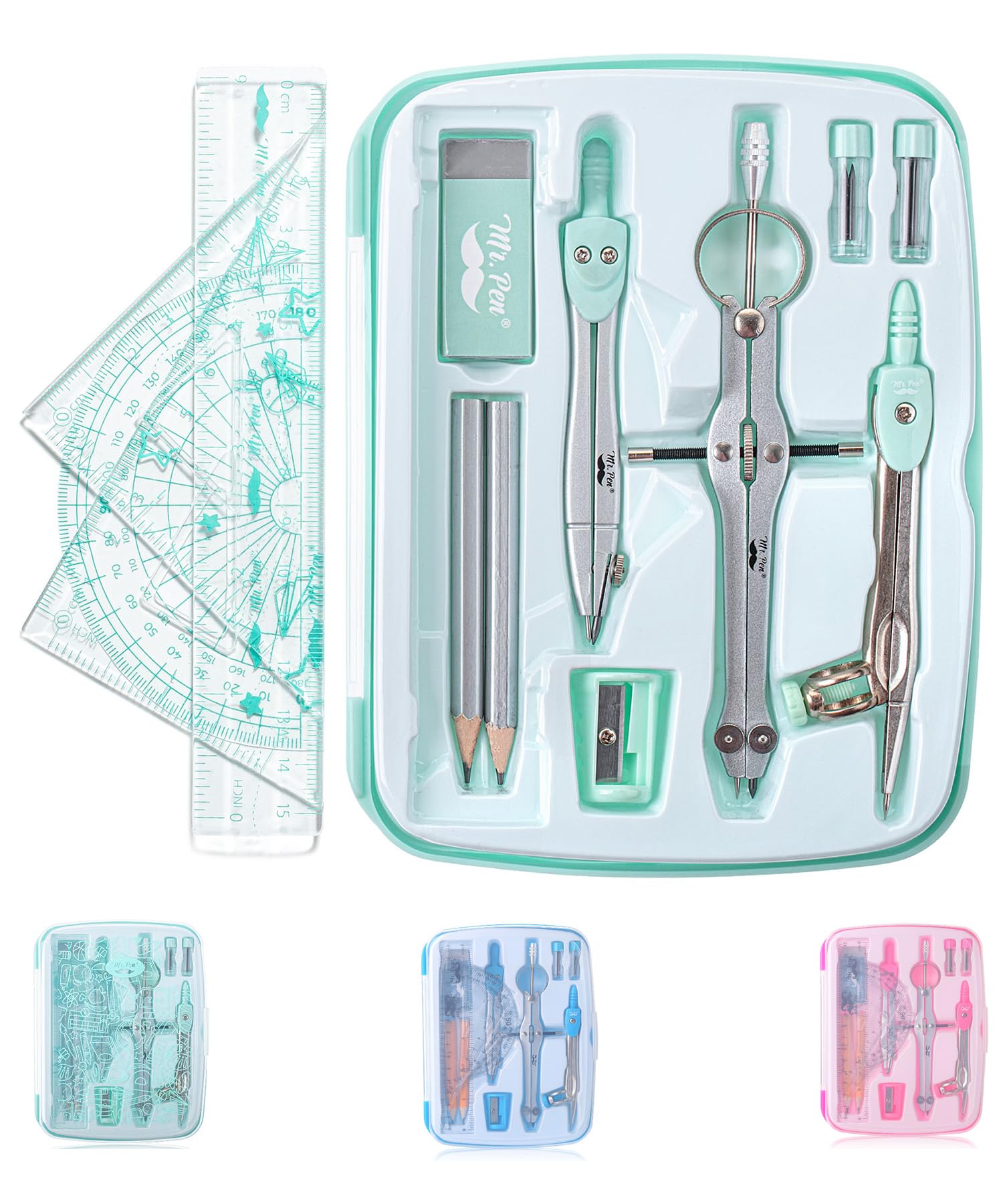 Mr. Pen- Geometry Set, 13 Pcs, Compass For Geometry Compass, Geometry Kit Set With Shatterproof Storage Box, Math Compass, Geome