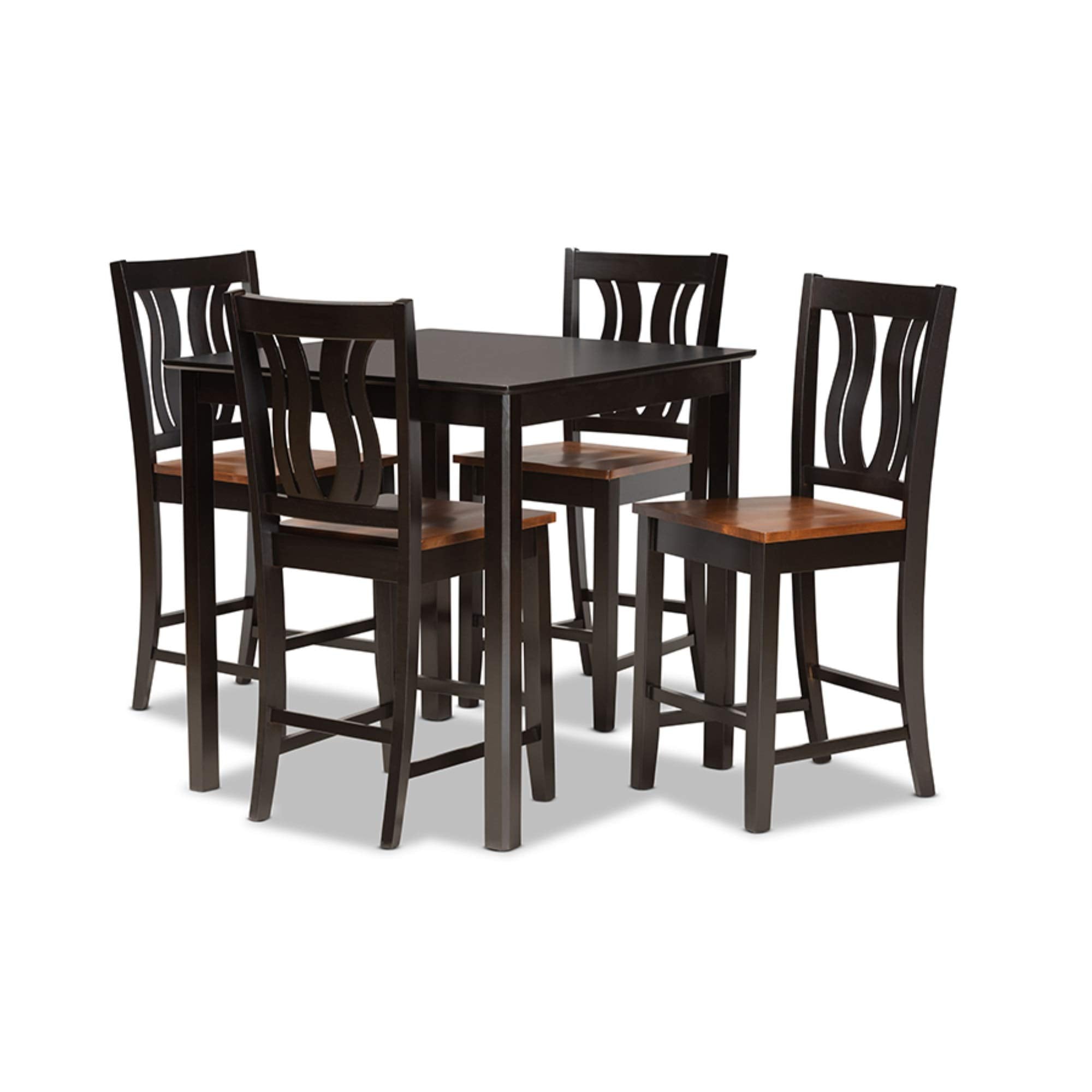 Baxton Studio Fenton Modern and Contemporary Transitional Two-Tone Dark Brown and Walnut Brown Finished Wood 5-Piece Pub Set