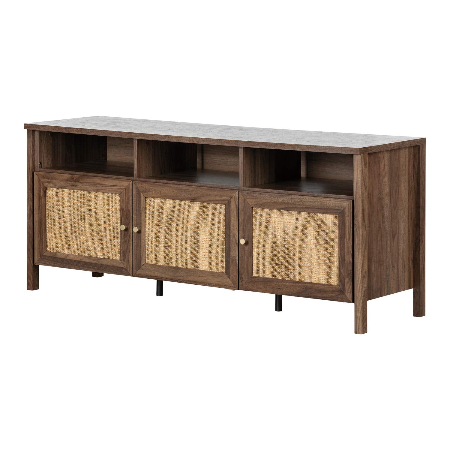 South Shore Balka Tv Stand, 65&quot;, Natural Walnut And Faux Rattan