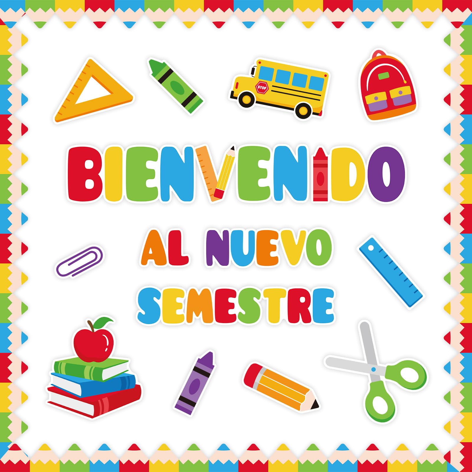 Spanish Bulletin Board Paper Stickers Set 54Pcs Bienvenidos Spanish Back To School First Day Of School Backdrop Spanish Posters