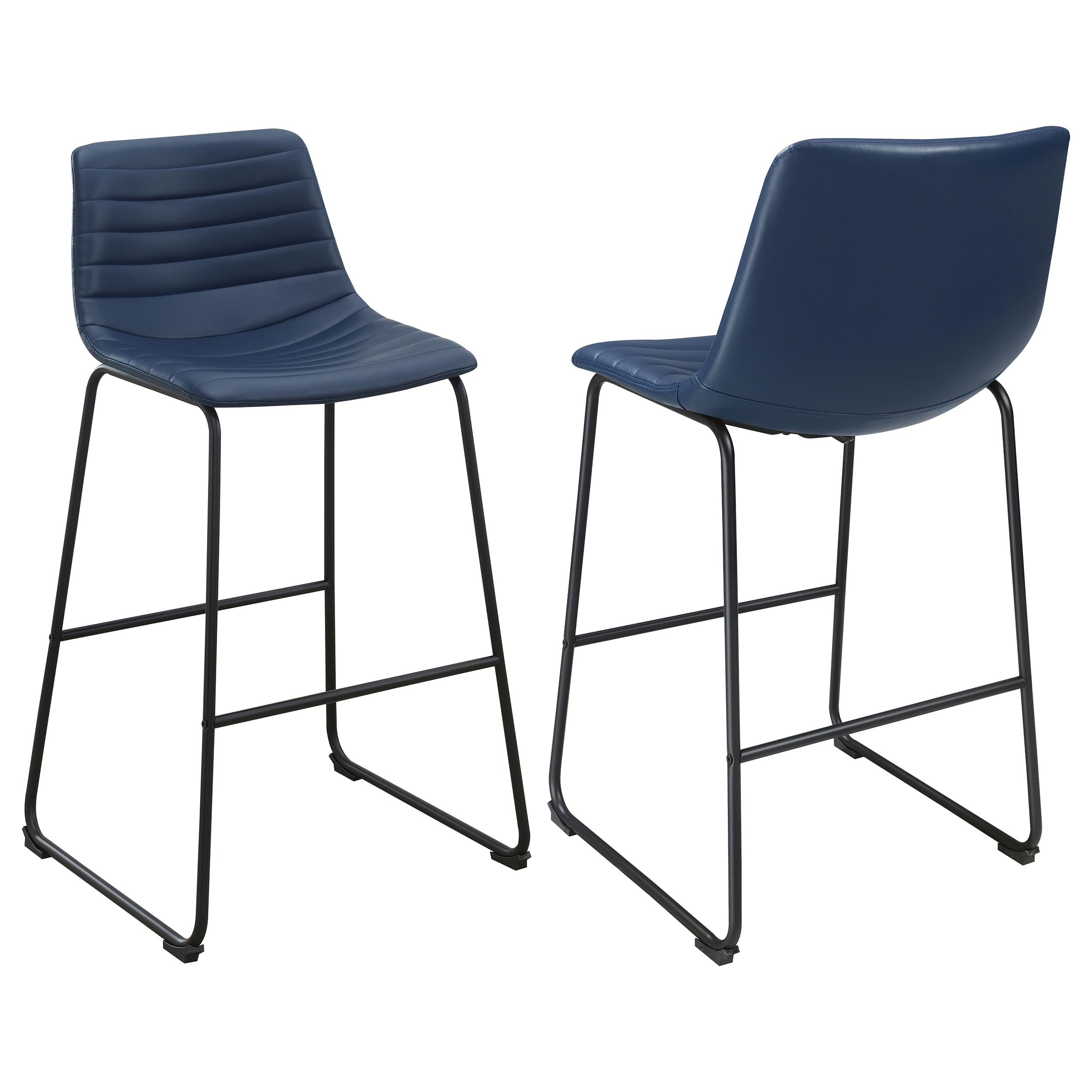 Coaster Home Furnishings Zuni Faux Leather Upholstered Bar Chair Blue (Set of 2)