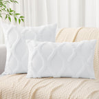 Decoruhome Throw Pillow Covers 12X20 Inch Set Of 2, Soft Plush Faux Fur Wool Lumbar Pure White Couch Pillow Covers, Decorative Pillow Cases For Bed Sofa Living Room Home Decor