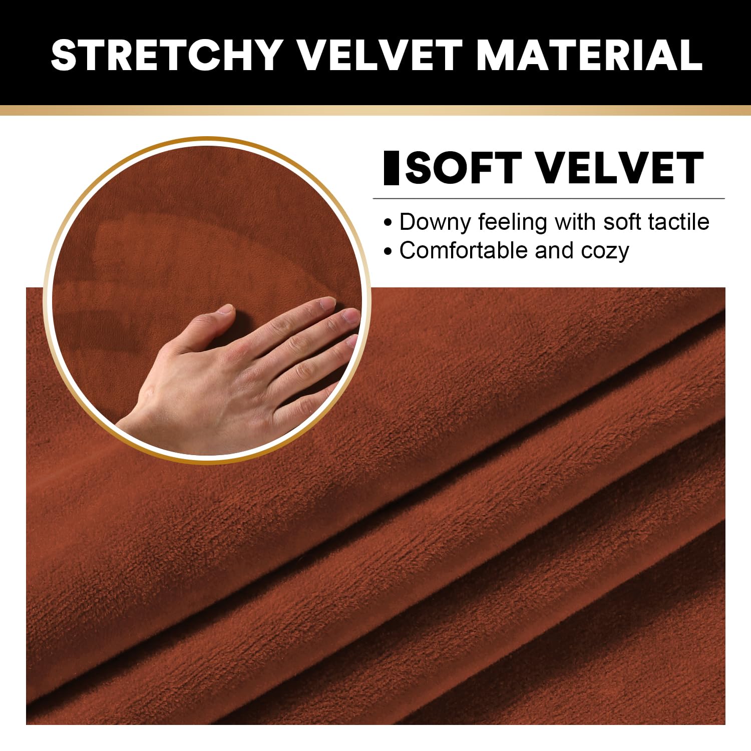 Princedeco 4 Pieces Couch Covers Velvet Couch Covers For 3 Cushion Sofa Soft Furniture Protector With Non Slip Elastic Bottom Washable Couch Covers Width Up To 90 Inch (Large, Rust)