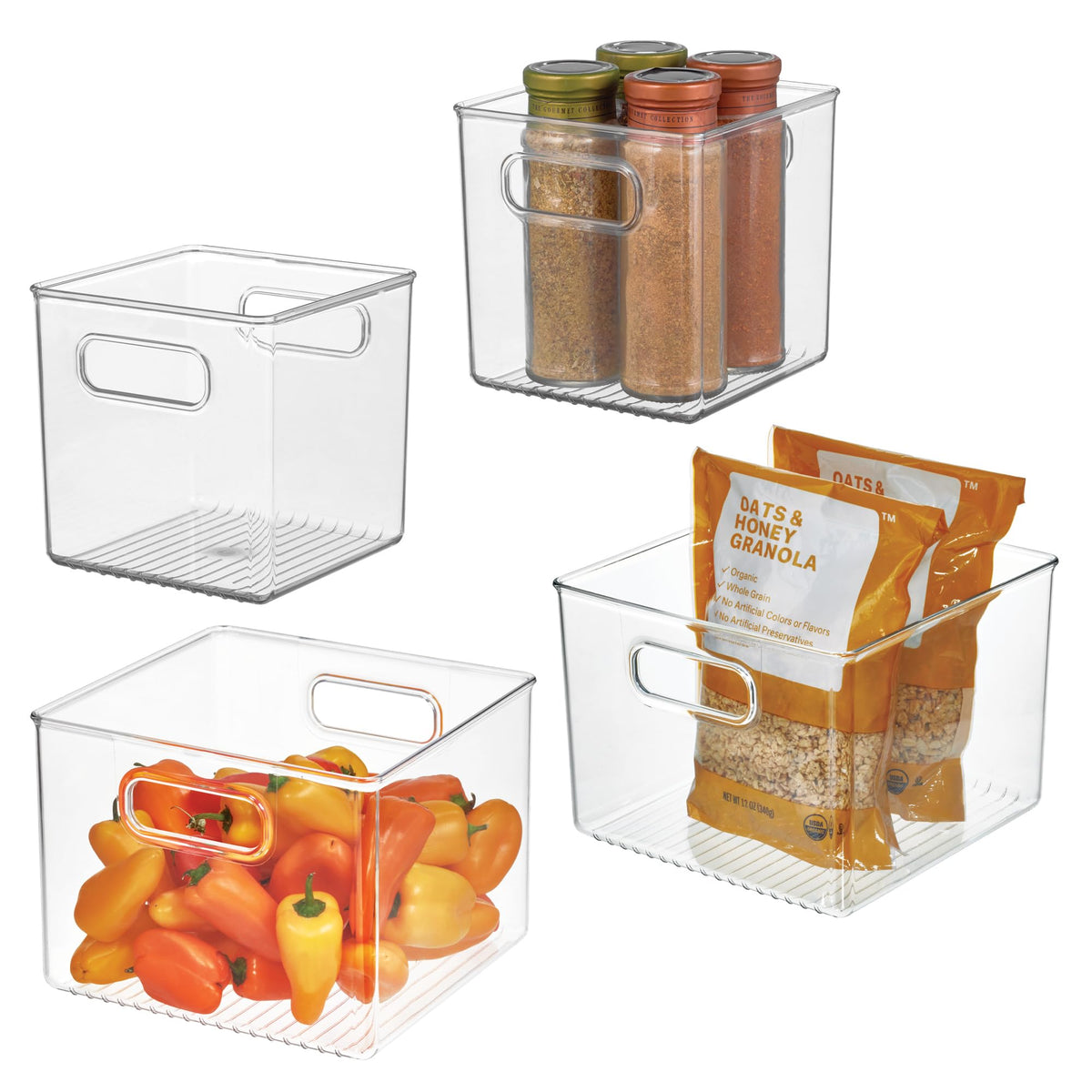 iDesign Fridge Bin with Handles, 2 Small and 2 Medium Bins, 4 Pack, Clear, Made in USA
