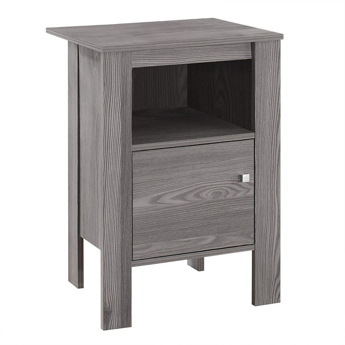 Monarch Specialties ACCENT TABLE-GREY NIGHT STAND WITH STORAGE, 17.25' L x 14' D x 24.25' H