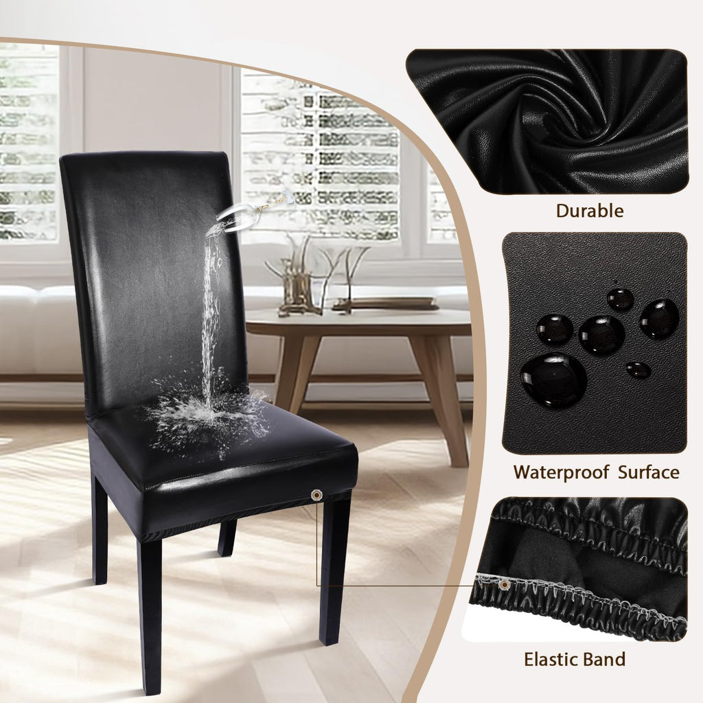 Searchi Waterproof Pu Leather Dining Chair Covers Set Of 4, Stretch Oilproof Parsons Chair Slipcovers Removable Washable Kitchen