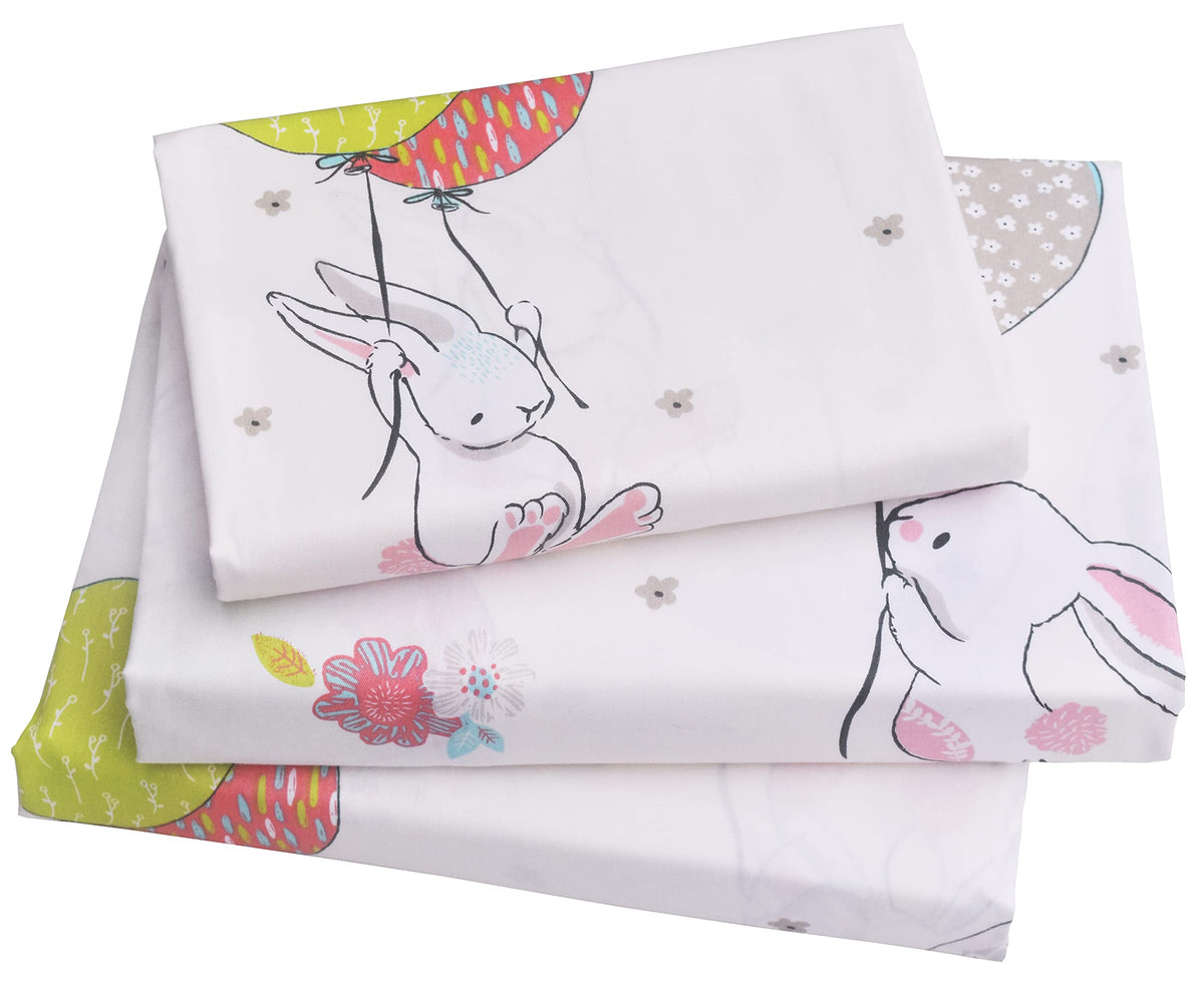 J-Pinno Cute Cartoon Rabbit Bunny 100% Cotton 3 Pieces Twin Sheet Set For Kids Girls Children Flat Sheet + Fitted Sheet + Pillow