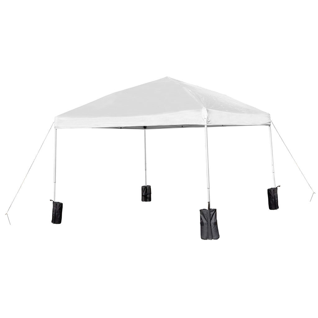 Flash Furniture Harris 10'X10' White Pop Up Event Straight Leg Canopy Tent With Sandbags And Wheeled Case