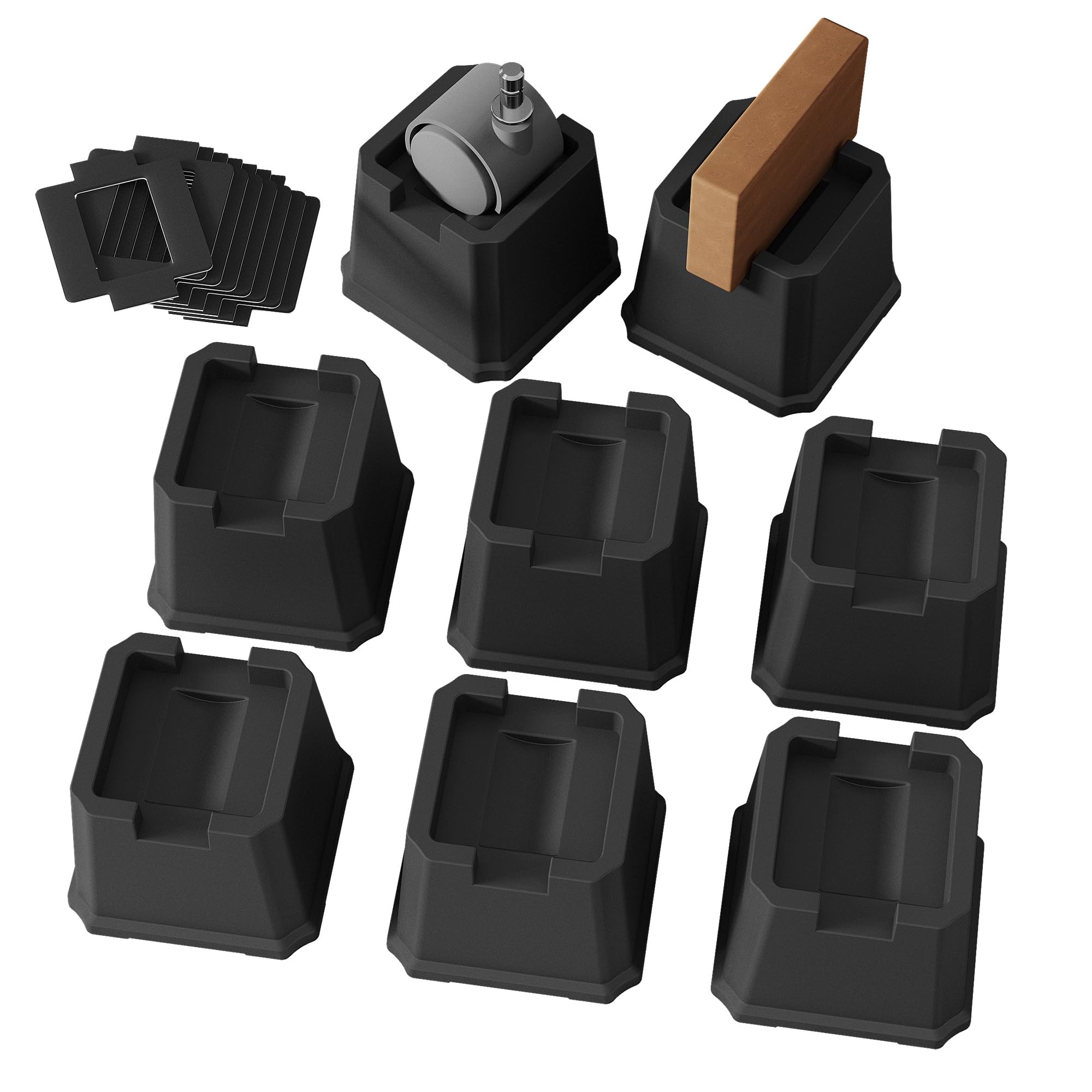 Whynonap Bed Risers 3 Inch Set Of 8 For Wheels, Heavy Duty Bed Elevators Lifts Up 2,000 Lbs Furniture Risers 3 In Fits For Caste