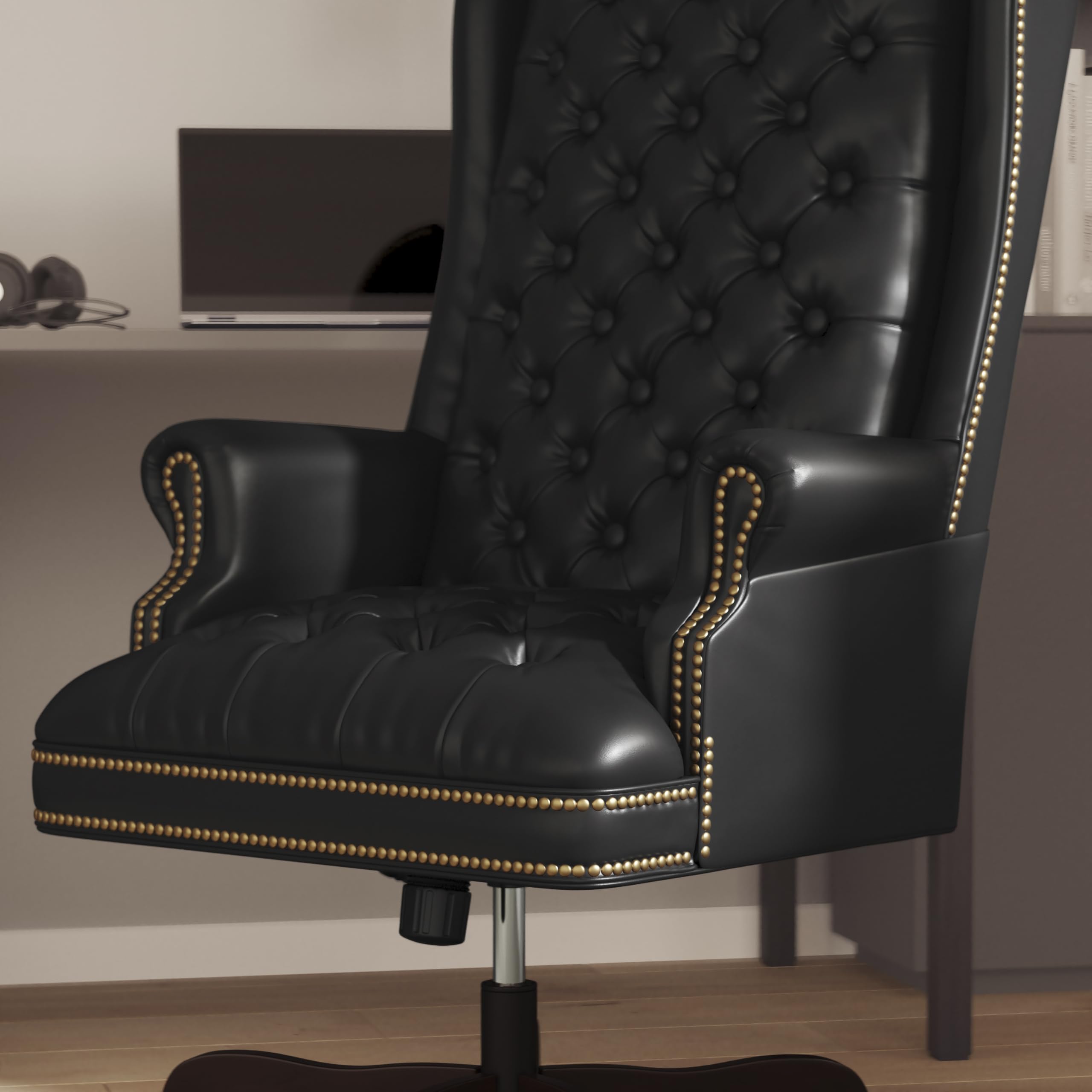 Flash Furniture High Back Traditional Fully Tufted Black LeatherSoft Executive Swivel Ergonomic Office Chair with Arms