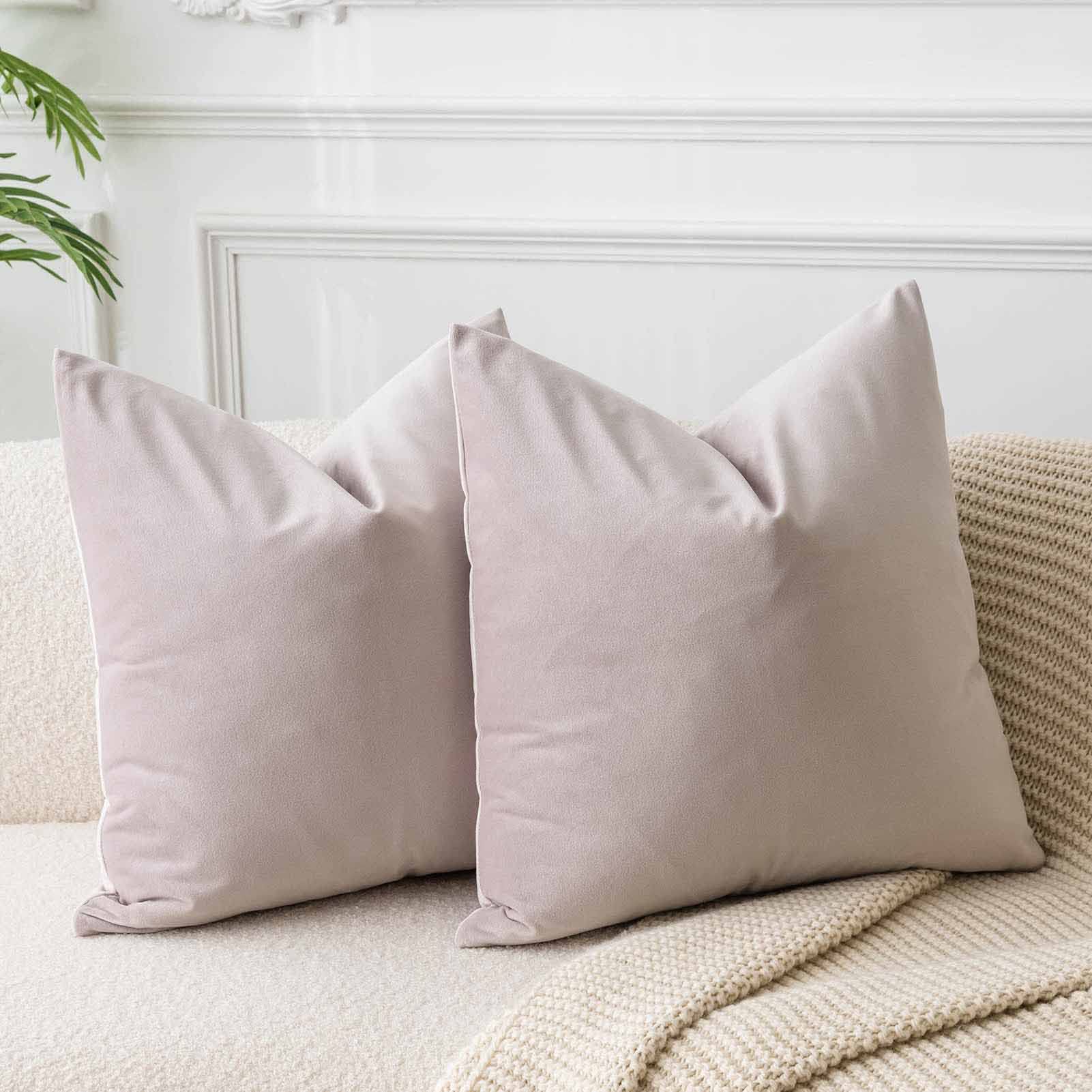 Juspurbet Champagne Decorative Velvet Throw Pillow Covers 20X20 Inches Set Of 2,Luxury Solid Soft Pillow Covers For Sofa Couch B