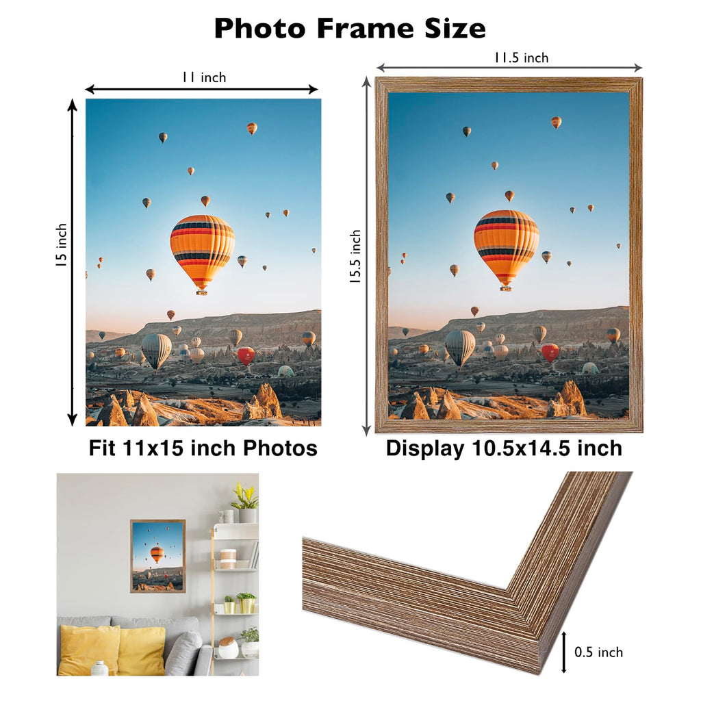 Jcjmy 11X15 Rustic Brown Picture Frame Set Of 6, Horizontal And Vertical Formats For Wall Hanging, 11 X 15 Wall Gallery Poster P