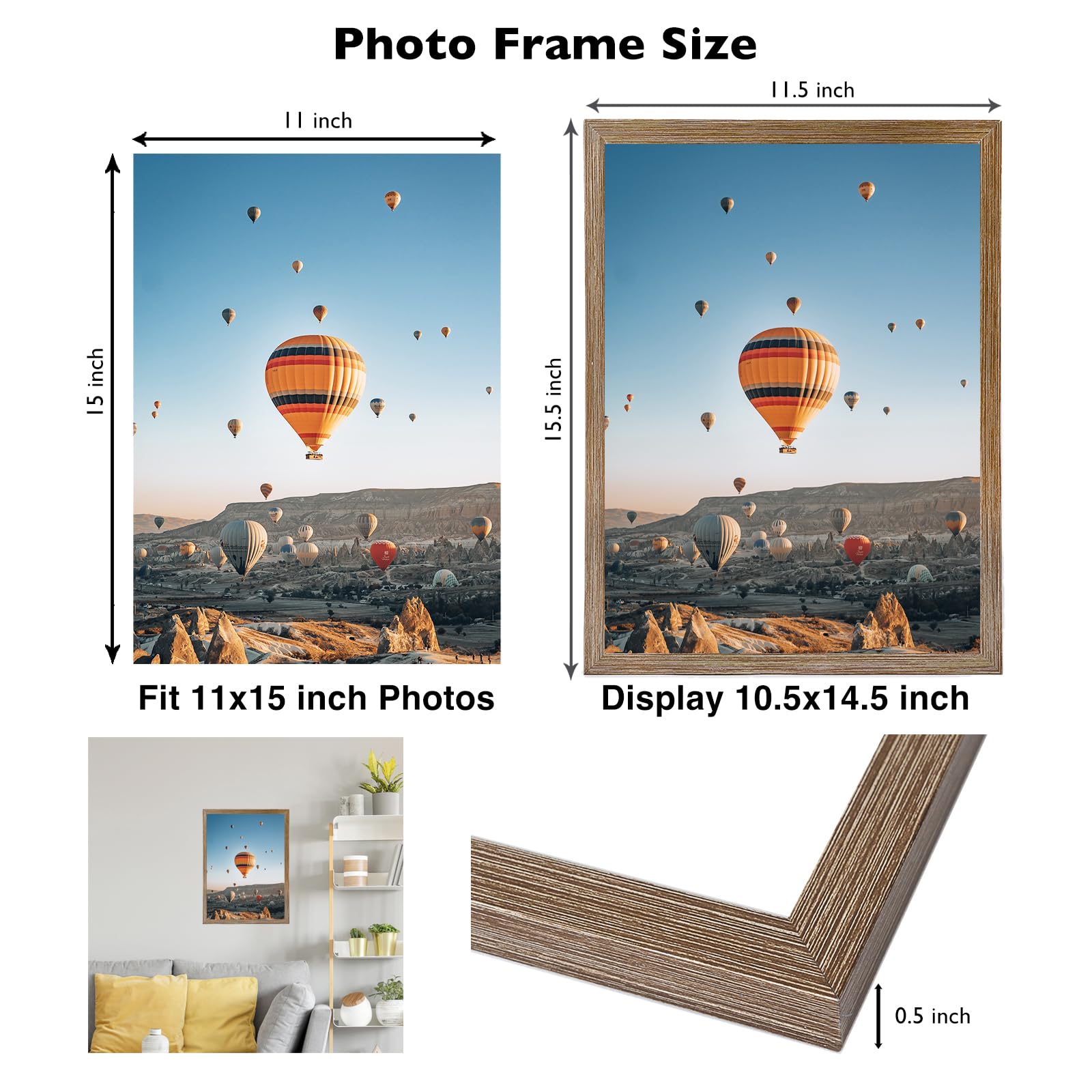 Jcjmy 11X15 Rustic Brown Picture Frame Set Of 6, Horizontal And Vertical Formats For Wall Hanging, 11 X 15 Wall Gallery Poster P