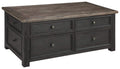 Benjara Wooden Lift Top Coffee Table With Drawers And Caster, Black And Brown
