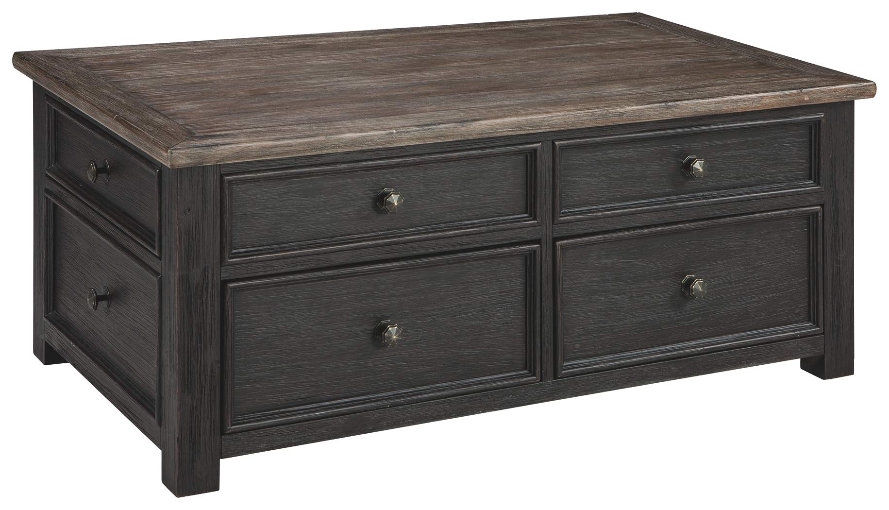 Benjara Wooden Lift Top Coffee Table With Drawers And Caster, Black And Brown