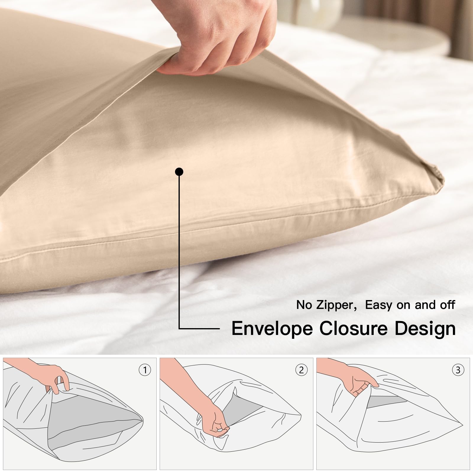 100% Cotton Queen Pillowcases Set Of 2, Deep Dream 600 Thread Count Pillow Cases, 20X30 Inches, Super Soft And Breathable Envelo