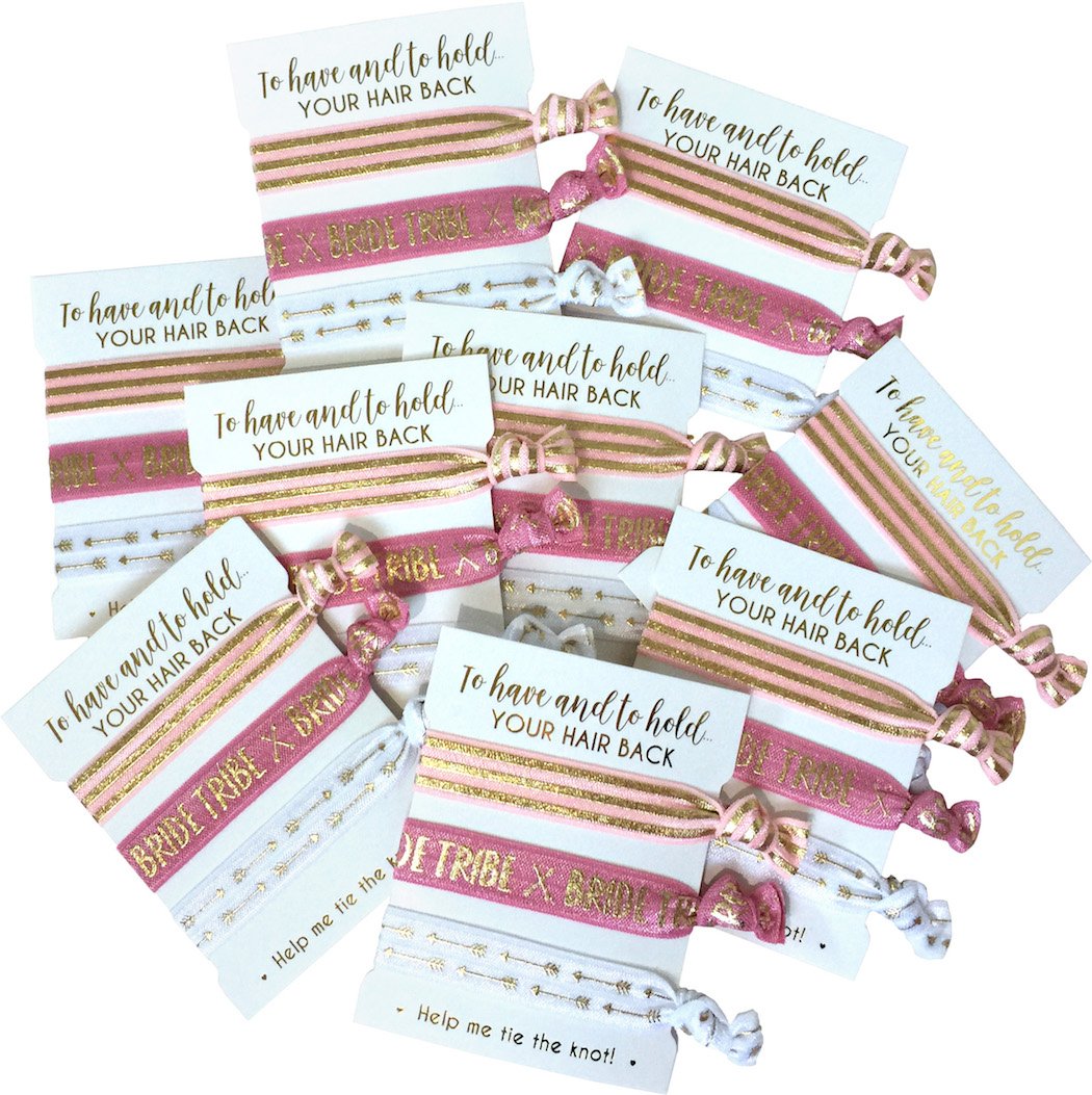 10-Pack Of Hair Tie Cards - Bachelorette Party And Wedding Shower Proposal Gifts For Bridesmaids, Team Bride, Bride Tribe (Blush