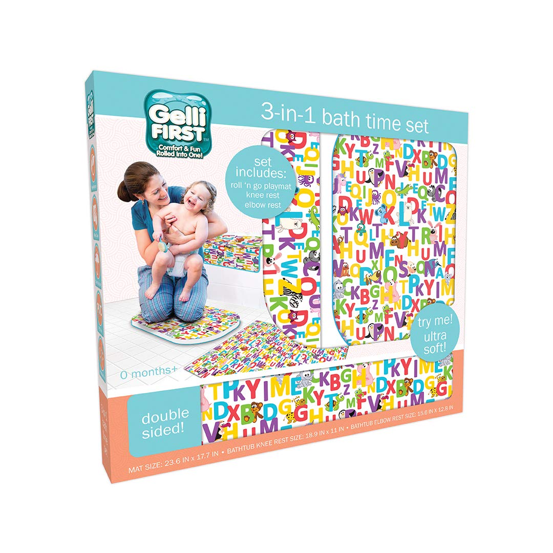 Gelli Mat - Neutral Fun Alphabet Bathtub Combo 3 in 1 - Provides Cushion for Your Knees & Elbows While Bathing Your Little One. 