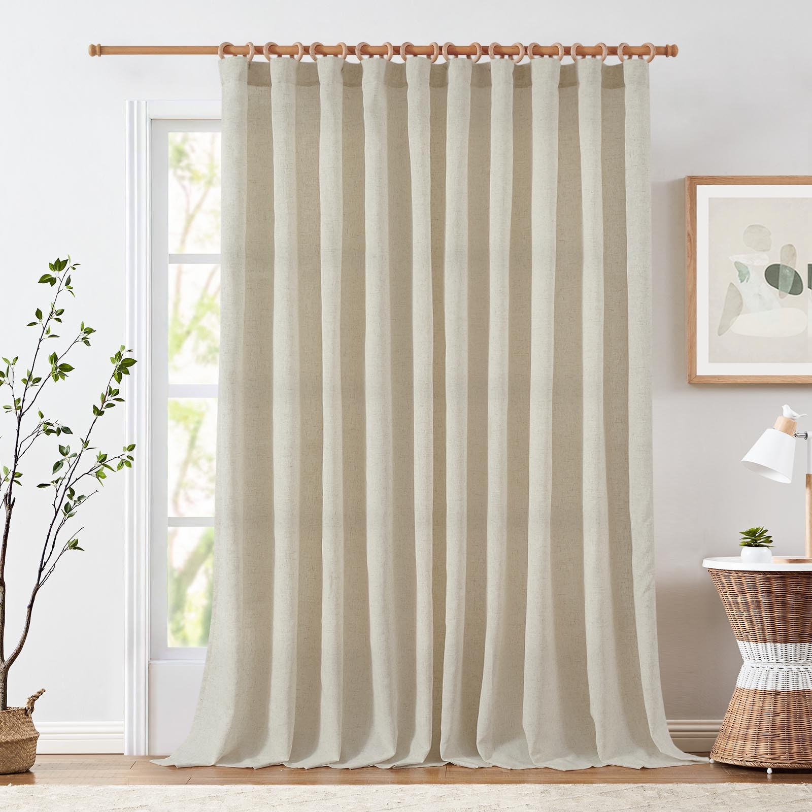Jinchan Linen Blend Curtain For Living Room 96 Inch Length Extra Wide For Room Divider Oat Curtain Rustic Farmhouse Curtain Rod Pocket Back Tab Light Filtering Bedroom Window Curtain 1 Panel Oat