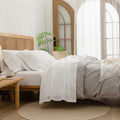 BESTOUCH Sheet Set 100% Washed Cotton Linen Feel Super Soft Comfortable Chic Lightweight 3 Pcs Home Bedding Set Solid Off White 