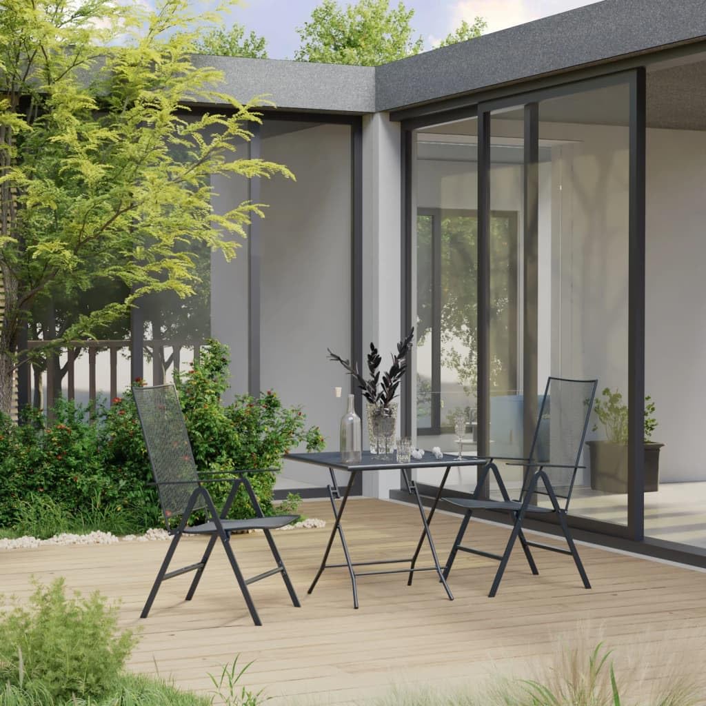 vidaXL 3 Piece Patio Dining Set in Durable Anthracite Steel - Weather and Rust Resistant Outdoor Furniture Set with Adjustable Chairs and Convenient Folding Design for Space Saving.