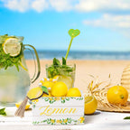 Lemon Mini Crate Summer Tiered Tray Decor With 8 Faux Lemons With Wood Bead Tassel Farmhouse Lemonade Kitchen Decorations Summer