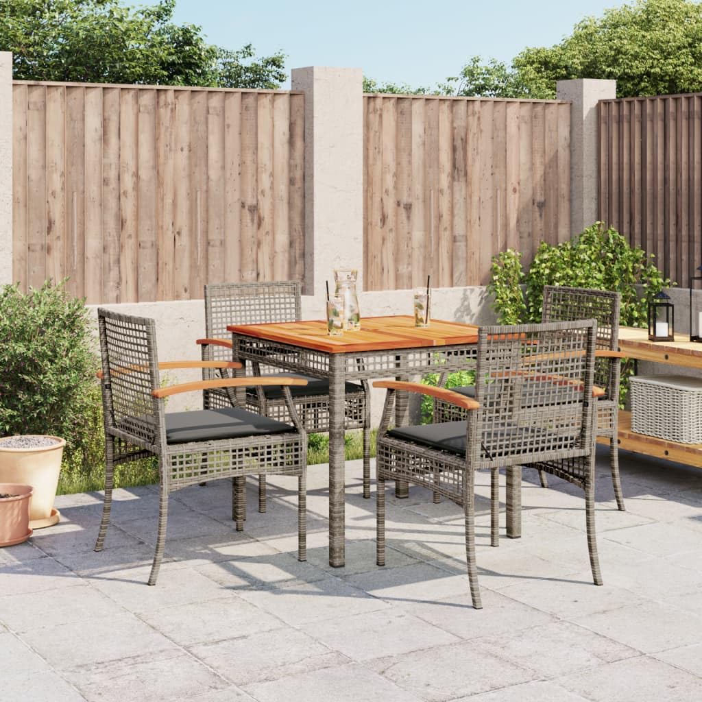 vidaXL Garden Dining Set 5 Pieces with Grey Polyrattan Cushions