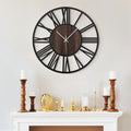 LEIKE Large Wall Clocks,Silent,Non Ticking,Battery Operated Rustic Round Modern Big Wood Wall Clock for Living Room, Bedroom,Kit