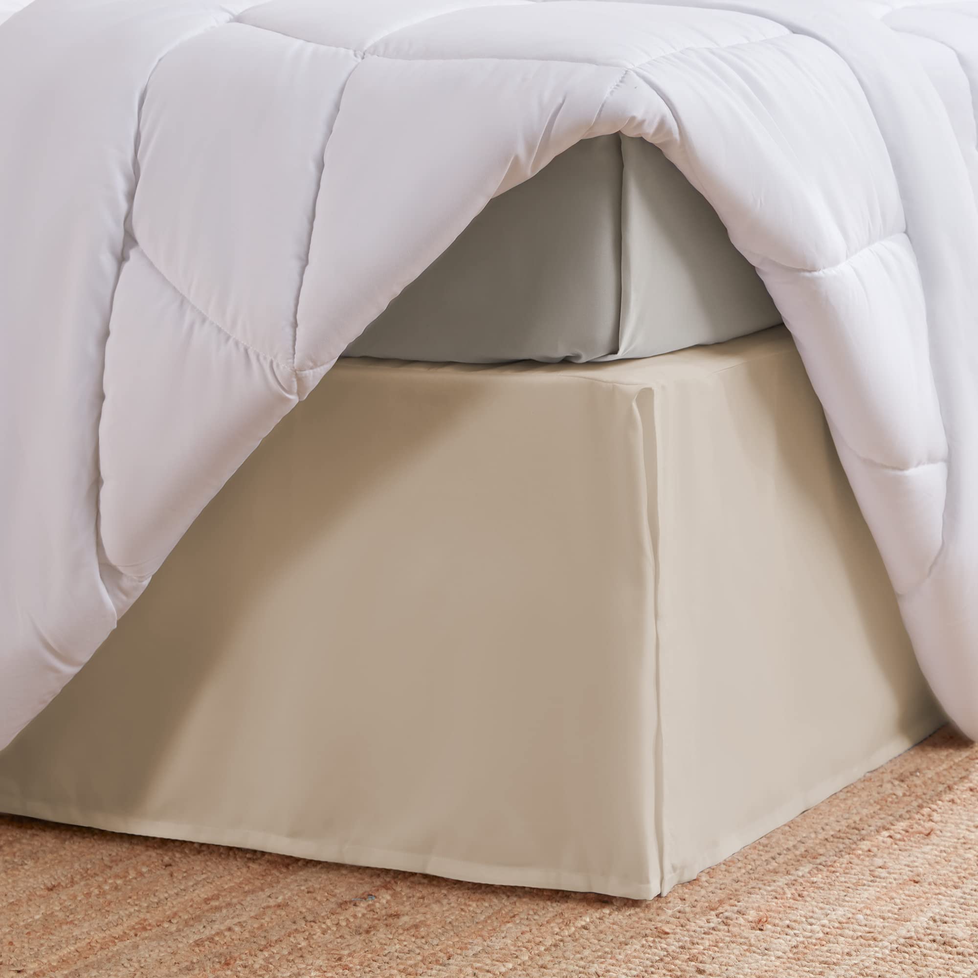 Sleep Zone Pleated Bed Skirts Queen Size, 15 Inch Tailored Drop Easy Fit Bedskirt, Anti-Static, Fade Resistant (Queen, Beige)