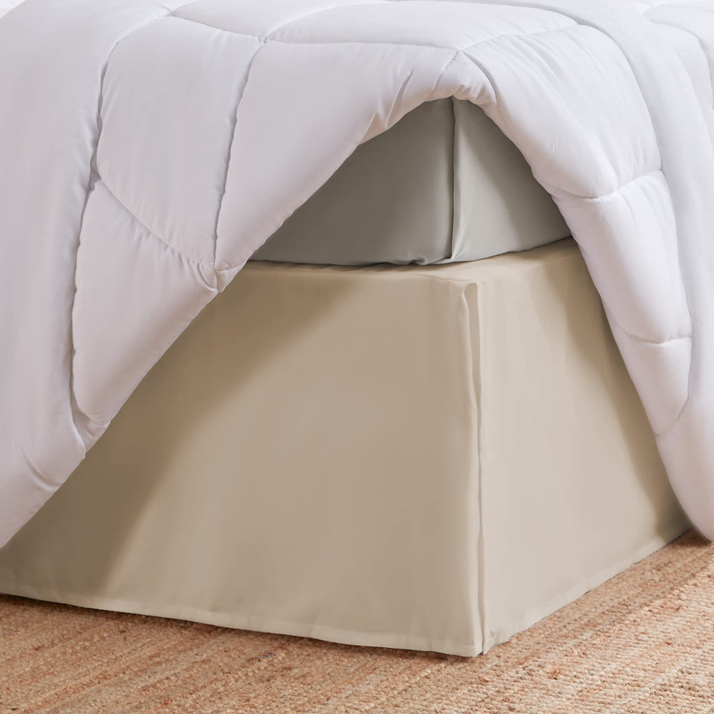 Sleep Zone Pleated Bed Skirts Queen Size, 15 Inch Tailored Drop Easy Fit Bedskirt, Anti-Static, Fade Resistant (Queen, Beige)
