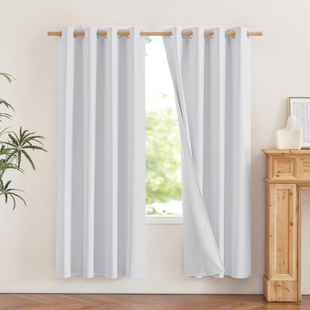 Nicetown 100% Absolutely Blackout Linen Curtains With Thermal Insulated White Liner, White, 52 Inches Wide, 72 Inches Length Energy Saving Curtains For Living Room 2 Panels Set, Vertical Blinds